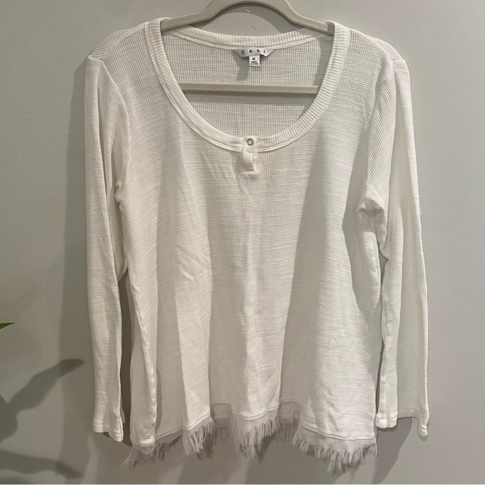 CAbi #122 Thermal Long Sleeve Henley Raw Hem White Size M